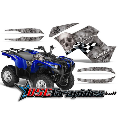 2007-2011 Yamaha Banshee Grizzly 550 ATV Gray Checkered Skull Graphic Kit