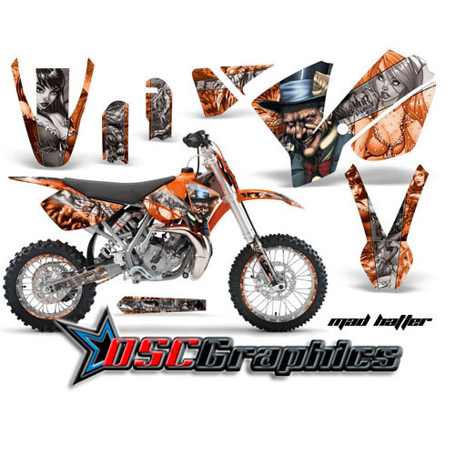 KTM SX 65 Dirt Bike Orange Mad hatter Sticker Kit Fits 2002-2008