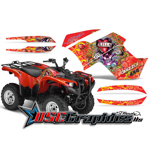 2007-2011 Yamaha Banshee Grizzly 700 ATV Red Love Kills Graphic Kit