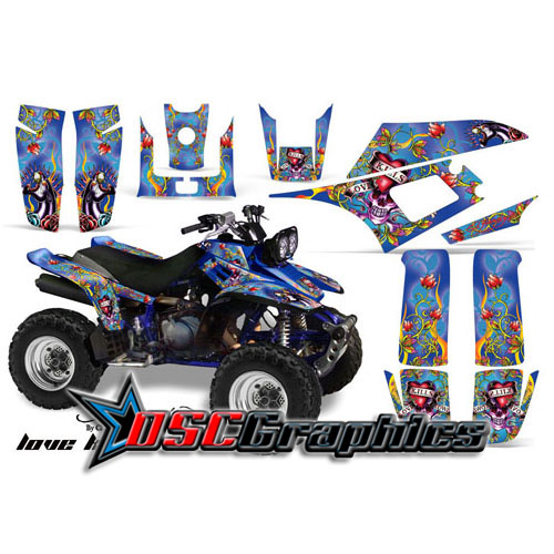 Yamaha Banshee Warrior 350 Quad Blue Love Kills Vinyl Graphic Kit