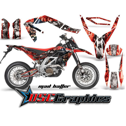 Aprilia SXV 450 Dirt Bike Red Mad Hatter Sticker Kit Fits 2006-2011