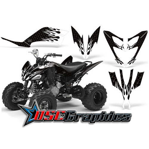 All Years Yamaha Banshee Raptor ATV Black Diamond Flames Sticker Kit