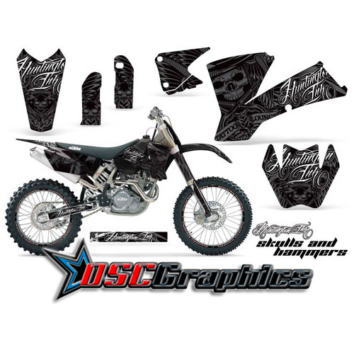 KTM C1 SX 2001-2004 Dirt Bike Black Skulls And Hammers Sticker Kit