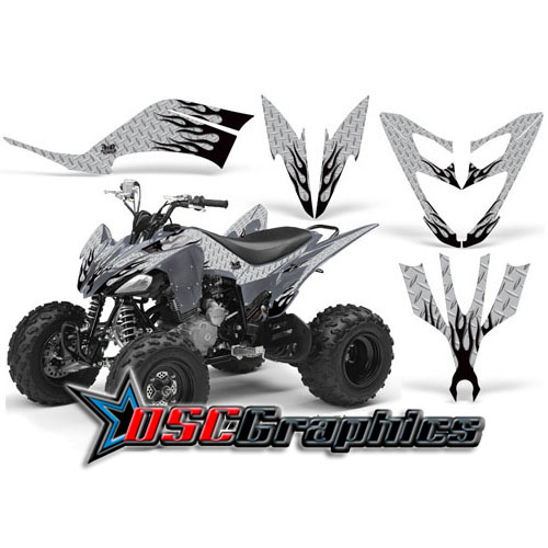 Yamaha Banshee Raptor All Years ATV Silver Diamond Flames Sticker Kit