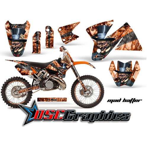 KTM C2 SX 300 Dirt Bike Black Mad Hatter Graphic Sticker Kit Fits 1998-2000