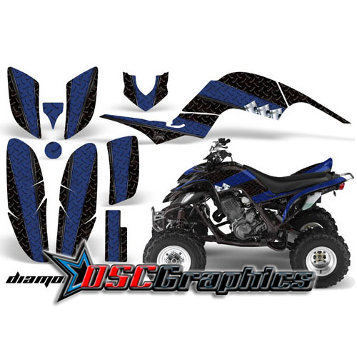 All Years Yamaha Banshee Raptor 660 Quad Blue Diamaond Race Graphic Sticker Kit