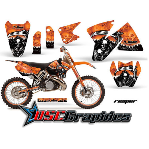 1998-2000 KTM C2 SX 300 Dirt Bike Orange Reaper Graphic Sticker Kit