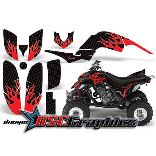 Yamaha Banshee Raptor 660 Quad Red Diamond Flames Graphic Sticker Kit Fits All Years