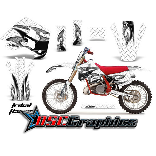 1990-1992 KTM C8 EXC 300 Motocross White Tribal Flames Graphic Kit