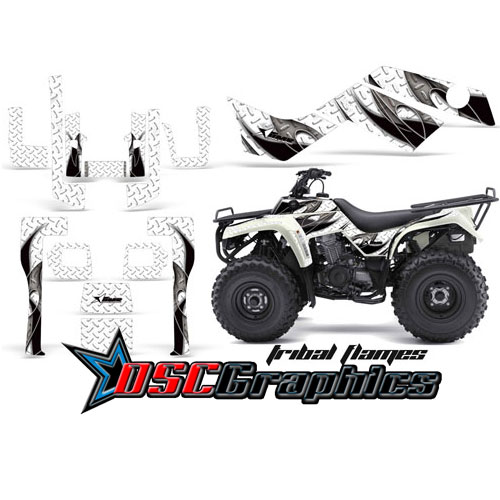 Kawasaki ATV Black and White Tribal Flames Vinyl Graphic Kit Fits Bayou 250