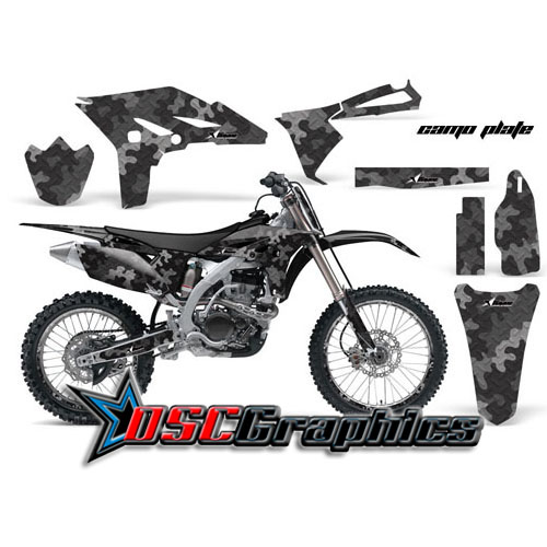 2010-2011 Yamaha Banshee YZF Motocross Gray Camo Plate 4 Stroke Vinyl Graphic Kit