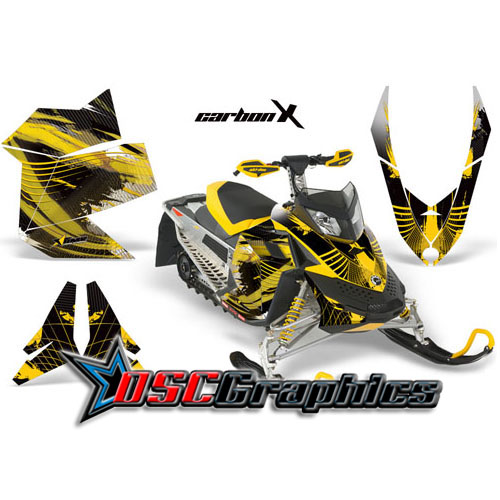 Ski Doo Snow Mobile Yellow CarbonX Vinyl Wraps Fit Rev XP