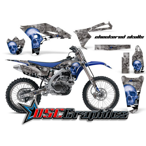 Yamaha Banshee YZF 2010-2011 Motocross Blue Checkered Skull 4 Stroke Vinyl Graphic Kit Fits