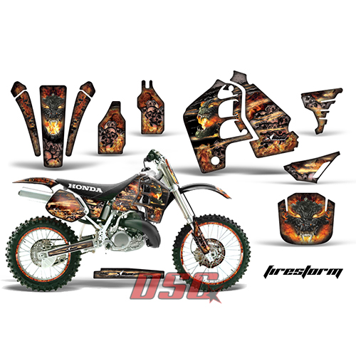 Vinyl Graphic Wrap Fire Storm Black Motocross Kit 1991-2001 Honda CR500