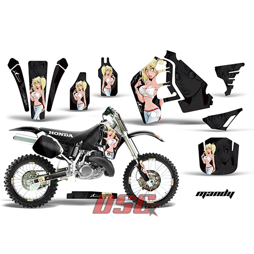 Black Mandy Dirt Bike Vinyl Sticker Graphic Wrap Kit 1989-1990 Honda CR500