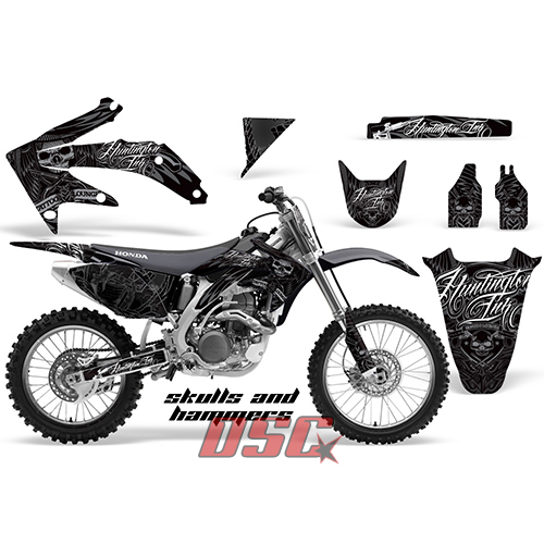 Skulls and Hammers Silver Dirt Bike Vinyl Sticker Graphic Wrap Kit 2009-2012 Honda CRF 450R