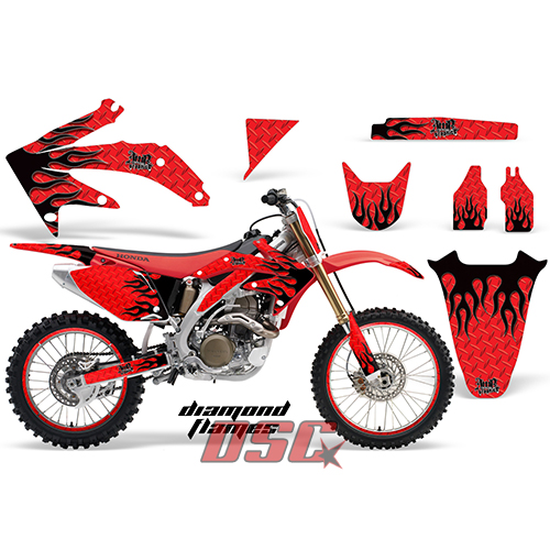 2002-2004 Honda CRF 450R Diamond Flames Red Moto Vinyl Graphic Wrap Kit