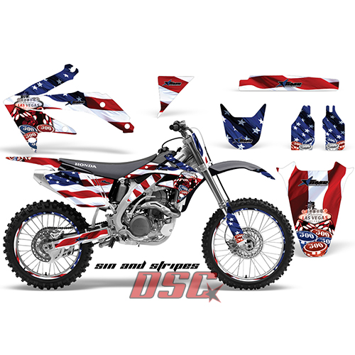 Sins and Stripes Dirt Bike Vinyl Sticker Graphic Wrap Kit 2005-2008 Honda CRF 450R