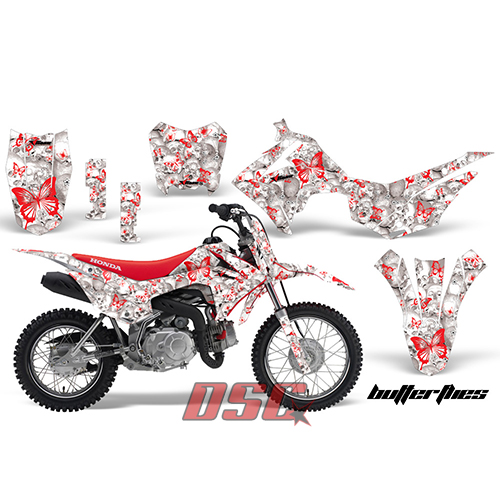 Red and White Butterflies Bike Vinyl Sticker Graphic Wrap Kit 2013 Honda CRF110