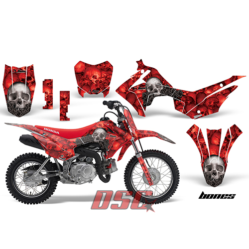 Bones Red Moto 2013 Honda CRF110 Vinyl Graffix Wrap Kit