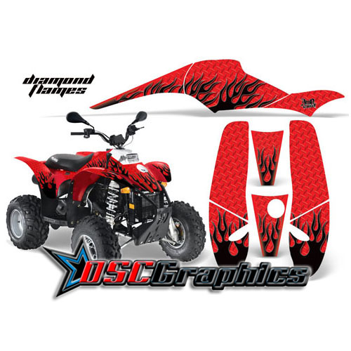 Polaris Quad Red Diamond Flames Vinyl Graphics Fit Scrambler 400 2008-2011