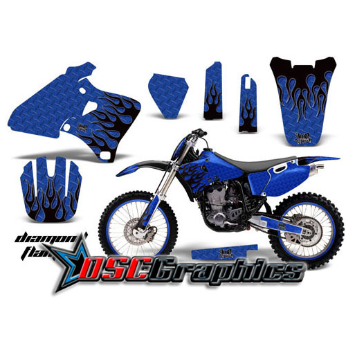 Yamaha Banshee YZ400 Motocross Blue Diamond Flames 4 Stroke Sticker Kit Fits 1998-1999