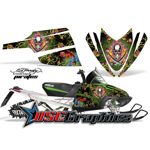 Snow Mobile Green Pirates Graphic Stickers Fit Arctic Cat M Series