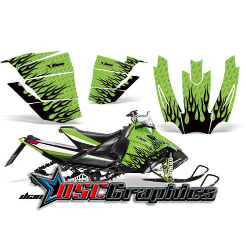 Arctic Cat Snow Pro 600 Snow Mobile Green Diamond Flames Vinyl Stickers