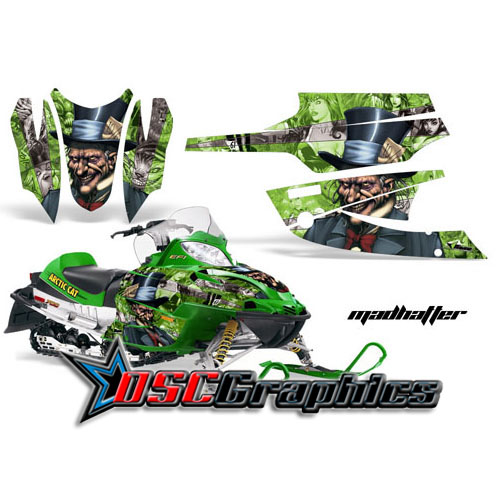 Snow Mobile Green Mad HatterGraphic Stickers Fit Arctic Cat Sabercat F7