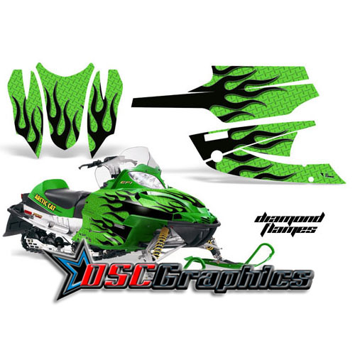 Arctic Cat Snow Mobile Green Diamond Flames Vinyl Wraps Fit Firecat F6