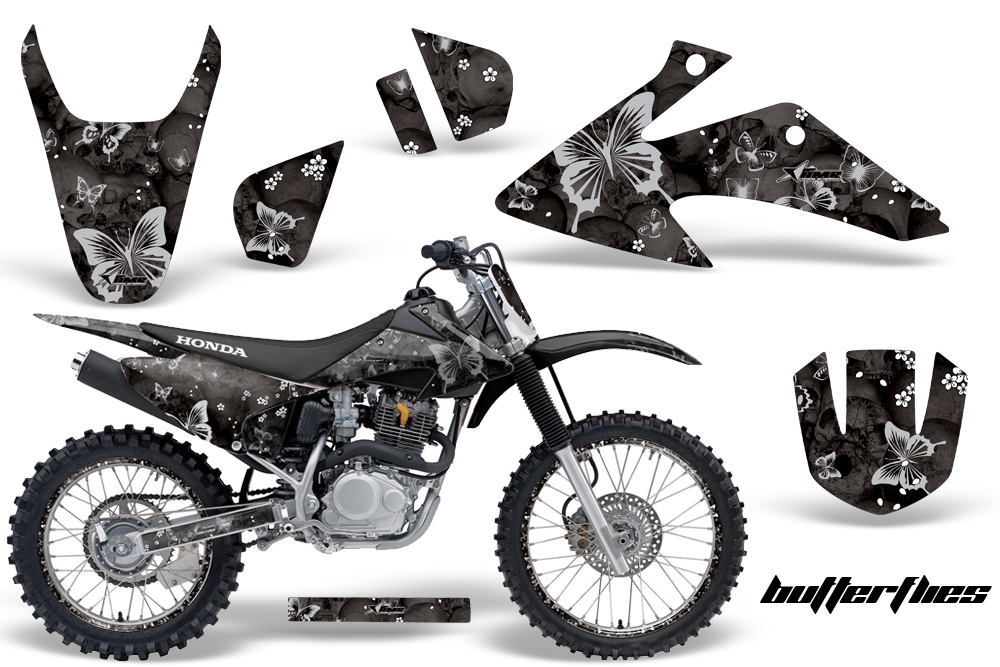 2008-2012 Honda CRF 230F Butterflies Silver and Black Moto Vinyl Graphic Wrap Kit