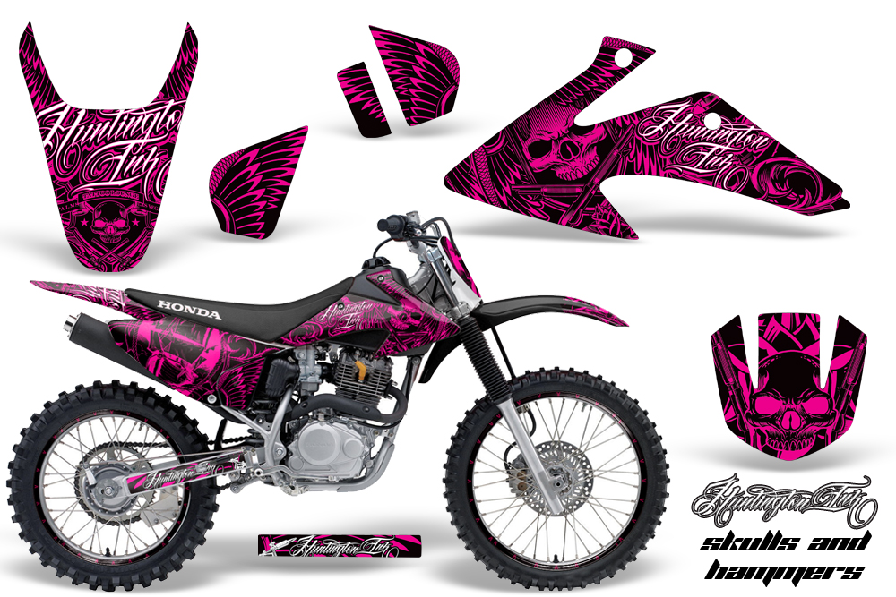 Pink Skulls and Hammers Moto Vinyl Decal Graphic Wrap Kit 2008-2012 Honda CRF 230F