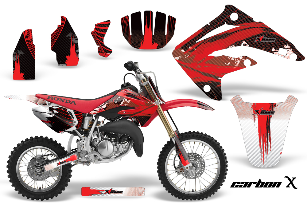 Carbon X Red Moto Vinyl Decal Graphic Wrap Kit 2003-2007 Honda CR85