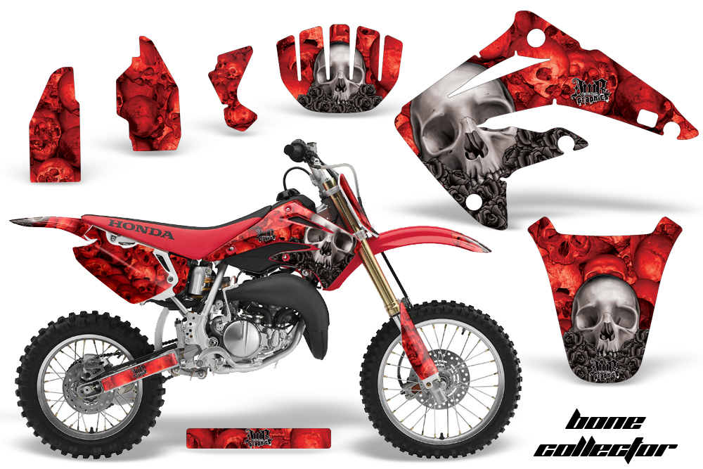 Red Bone Collector Dirt Bike Vinyl Sticker Graphic Wrap Kit 2003-2007 Honda CR85