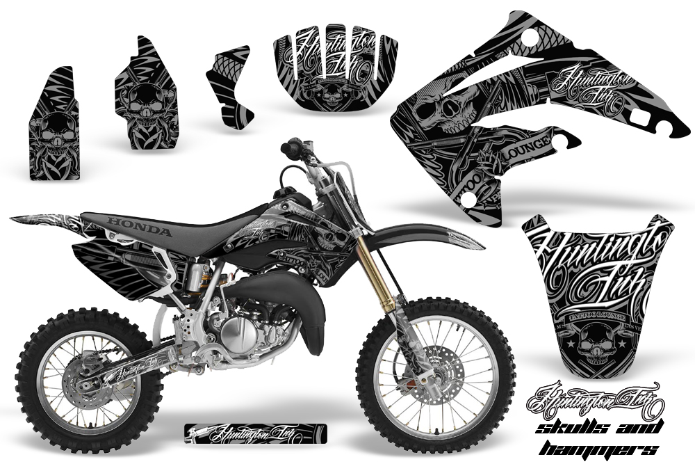 Skulls and Hammers Silver Moto 2003-2007 Honda CR85 Vinyl Graphic Wrap Kit