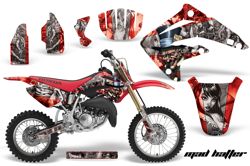 Dirt Bike Vinyl Sticker Graphic Wrap Red Mad Hatter Kit 2003-2007 Honda CR85