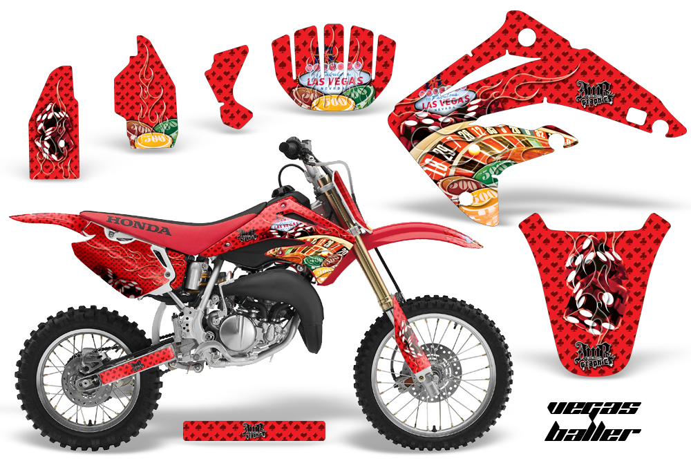 Vegas Baller Red Dirt Bike Vinyl Sticker Graphic Wrap Kit 2003-2007 Honda CR85