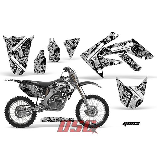 Vinyl Graffix Wrap Kit Silver Guns Moto 2004-2009 Honda CRF 250R