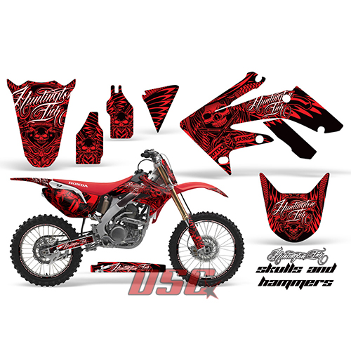 Honda CRF 250R 2010-2012 Red Skulls and Hammers Dirt Bike Vinyl Sticker Graphic Wrap Kit