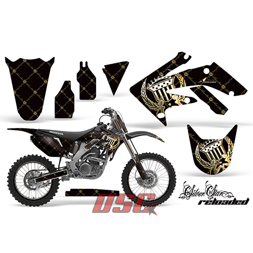 2004-2009 Honda CRF 250R Reloaded Silver and Black Moto Vinyl Graphic Wrap Kit