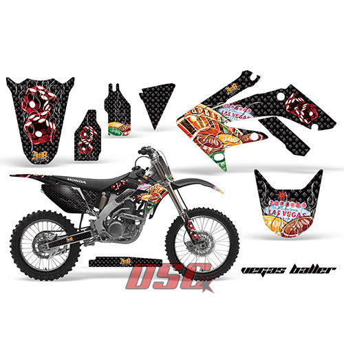 Vinyl Graphic Wrap Black Vegas Baller Dirt Bike Kit 2010-2012 Honda CRF 250R