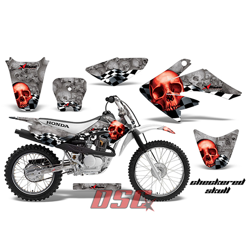 Vinyl Graffix Wrap Kit Red Checkered Skull Moto 2011-2012 Honda CRF 80