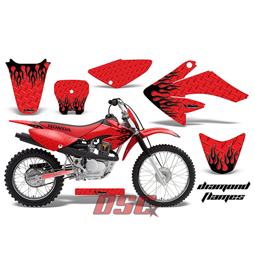 Diamond Flames Red Moto Vinyl Decal Graphic Wrap Kit 2004-2010 Honda CRF 80