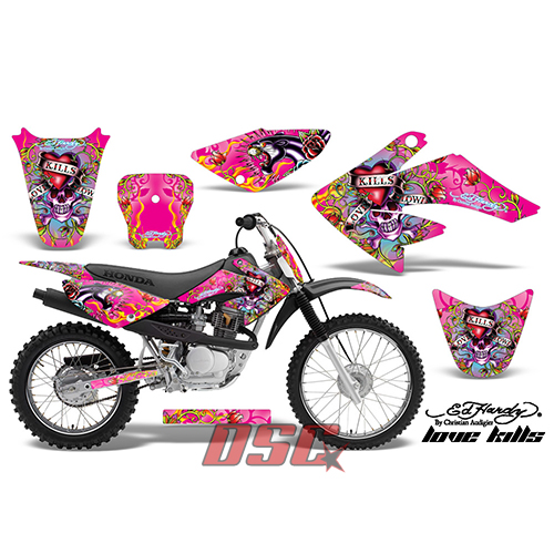 2004-2010 Honda CRF 80 Love Kills Pink Moto Vinyl Graphic Wrap Kit