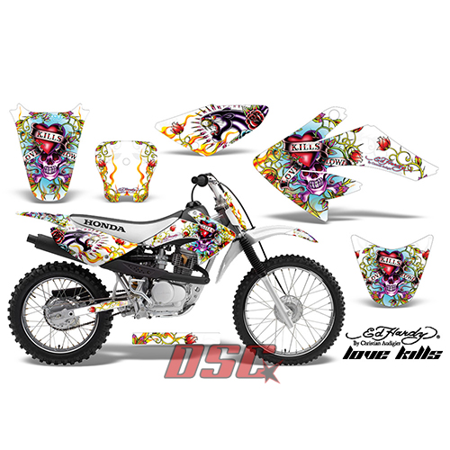 Love Kills White 2011-2012 Honda CRF 80 Off Road Decal Graphic Wrap Kit