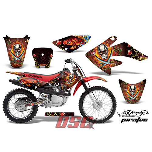 Vinyl Graphic Wrap Pirates Black Motocross Kit 2011-2012 Honda CRF 80