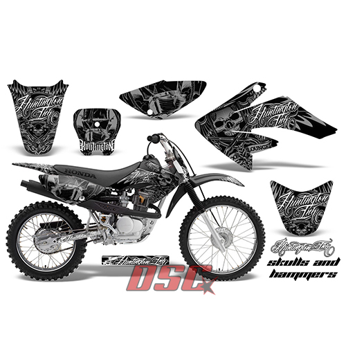 Skulls and Hammers Silver Moto Vinyl Decal Graphic Wrap Kit 2004-2010 Honda CRF 80