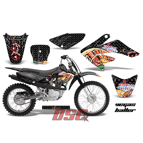 Black Dirt Bike Vegas Baller Vinyl Sticker Graphic Wrap Kit 2011-2012 Honda CRF 80