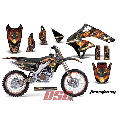 Black Fire Storm Moto Vinyl Decal Graphic Wrap Kit 2009-2011 Kawasaki KXF450