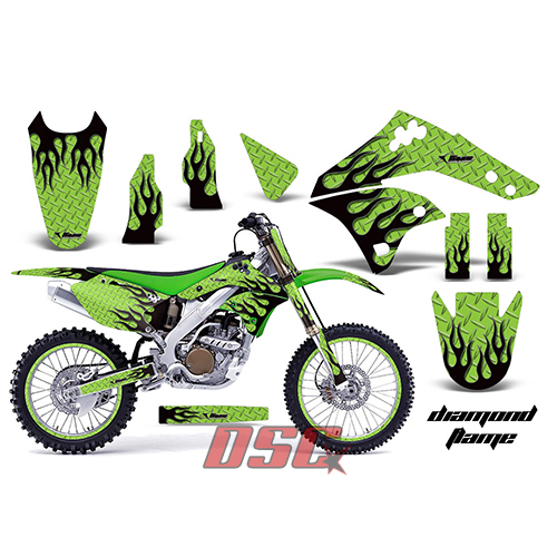 Green Diamond Flame Moto 2006-2008 Kawasaki KXF450 Vinyl Graffix Wrap Kit